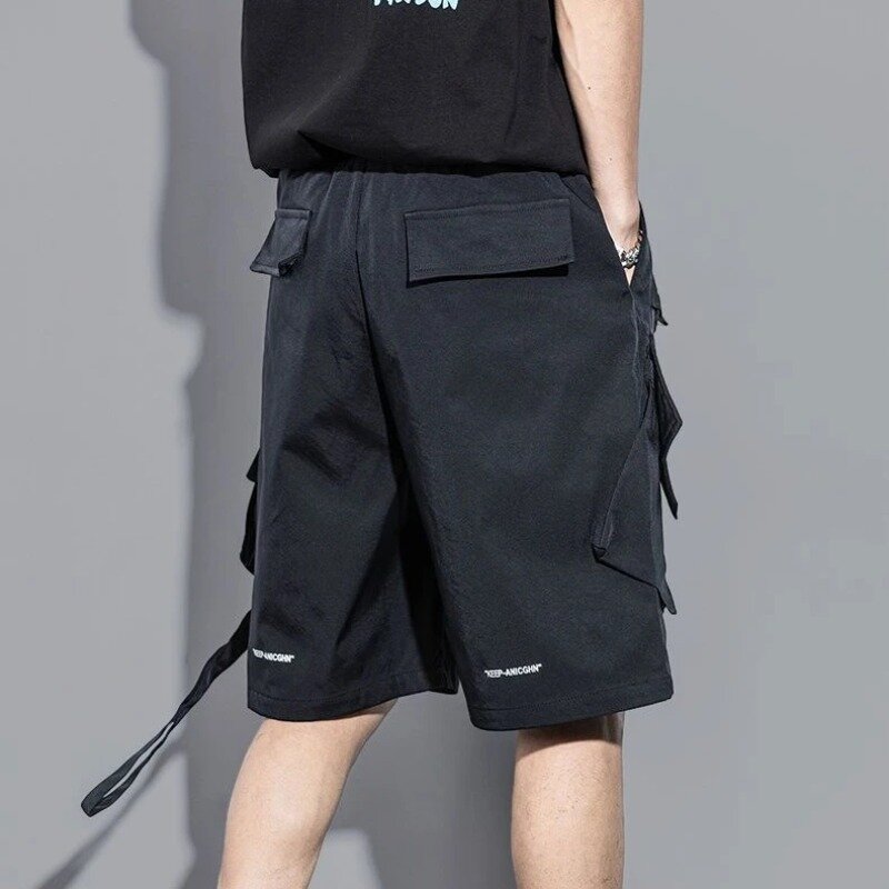 Pantalones cortos Cargo con bolsillos para hombre, Bermudas, ropa de calle con cordón, azul, diseñador, moda 2024