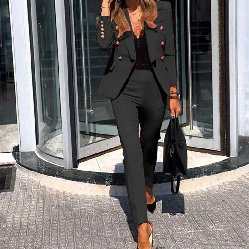 Fall and Winter New Spring Office Women's Slim Button Long-sleeved Suit Casual Women's Fashion Small Suit Pants Two-piece Set