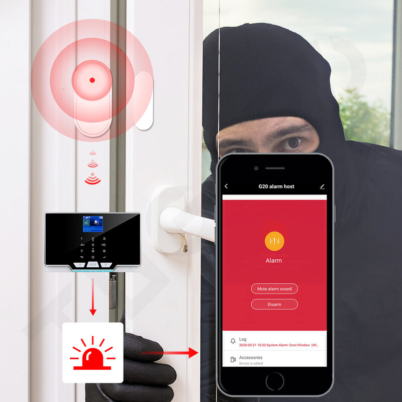 TUGARD-Sensor inalámbrico D30 para ventana y puerta, sistema de alarma de seguridad para el hogar, Control remoto por aplicación, 433mhz