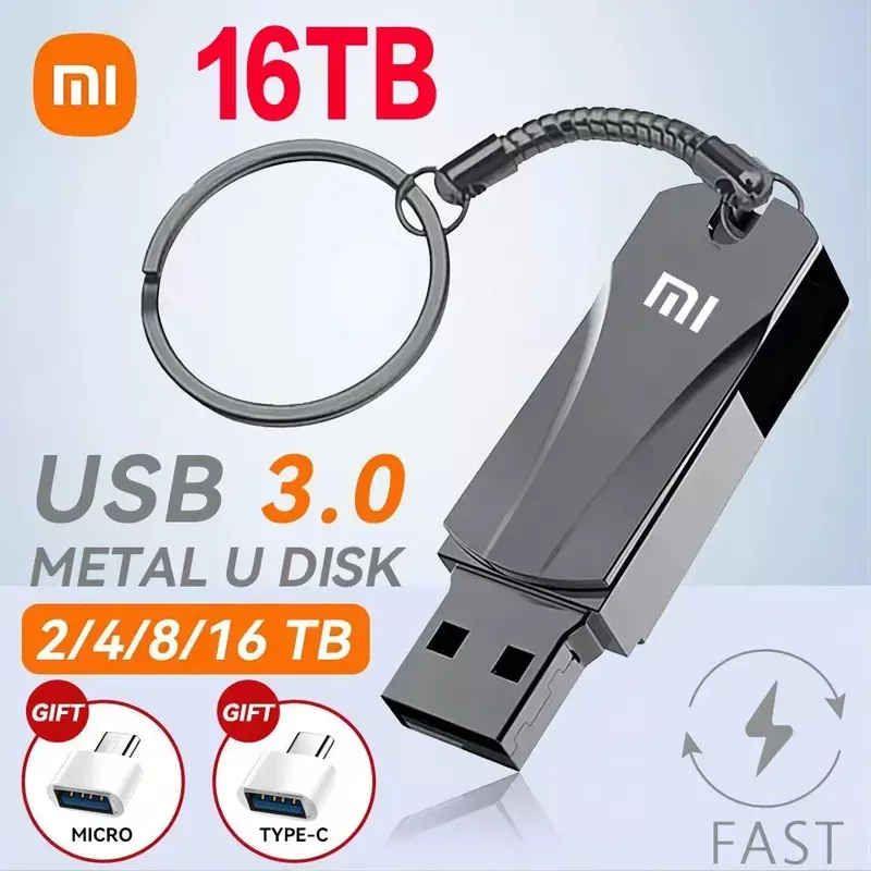 Xiaomi-Mini USB Memory Flash Drive, Pendrive à prova d'água, U Disk, Tipo C, USB 3.0, 2TB, 1TB, 16TB, Novo