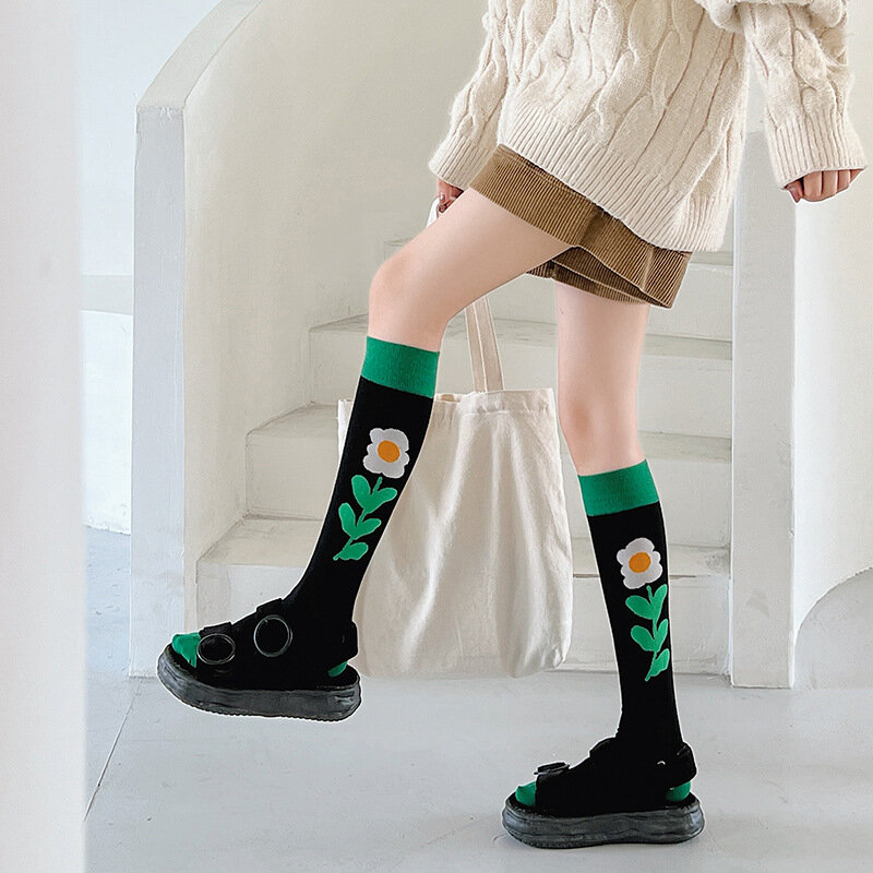 Kalf Sokken Europese En Amerikaanse Ins Abstract Art Knielange Mooie Benen Lange Gekamd Katoen Tij Sokken