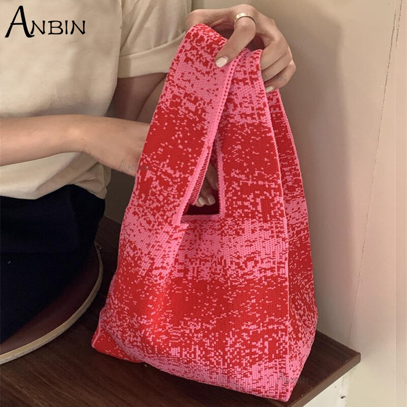 Moda feminina coreano algodão fio crochê colete forma tote saco para mulheres feminino vintage doce bonito harajuku malha bolsa de ombro