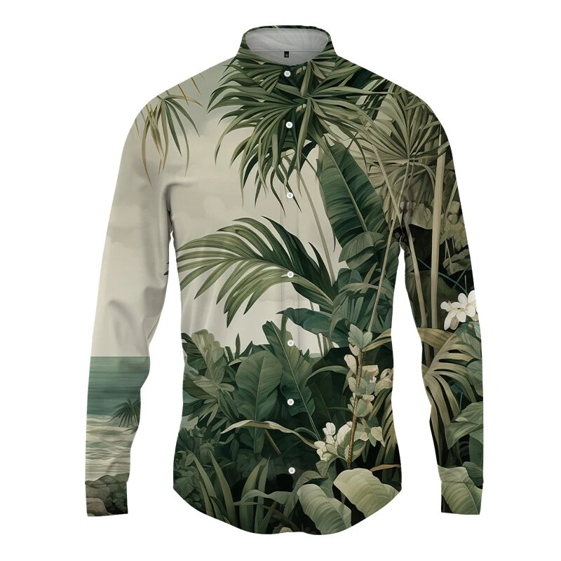 Nuove camicie hawaiane moda uomo camicetta da spiaggia a maniche lunghe abbigliamento da uomo vocazione camicette Camisas floreali Streetwear camicia lunga