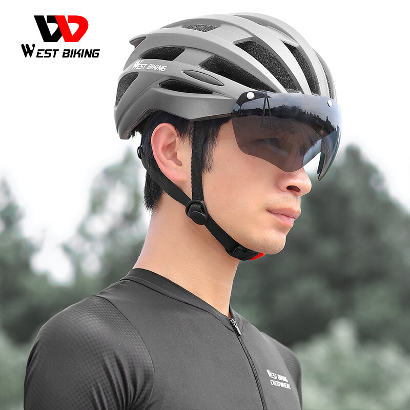 WEST BIKING-casco de ciclismo con visera solar para hombre y mujer, gorra de seguridad magnética para bicicleta de montaña y carretera