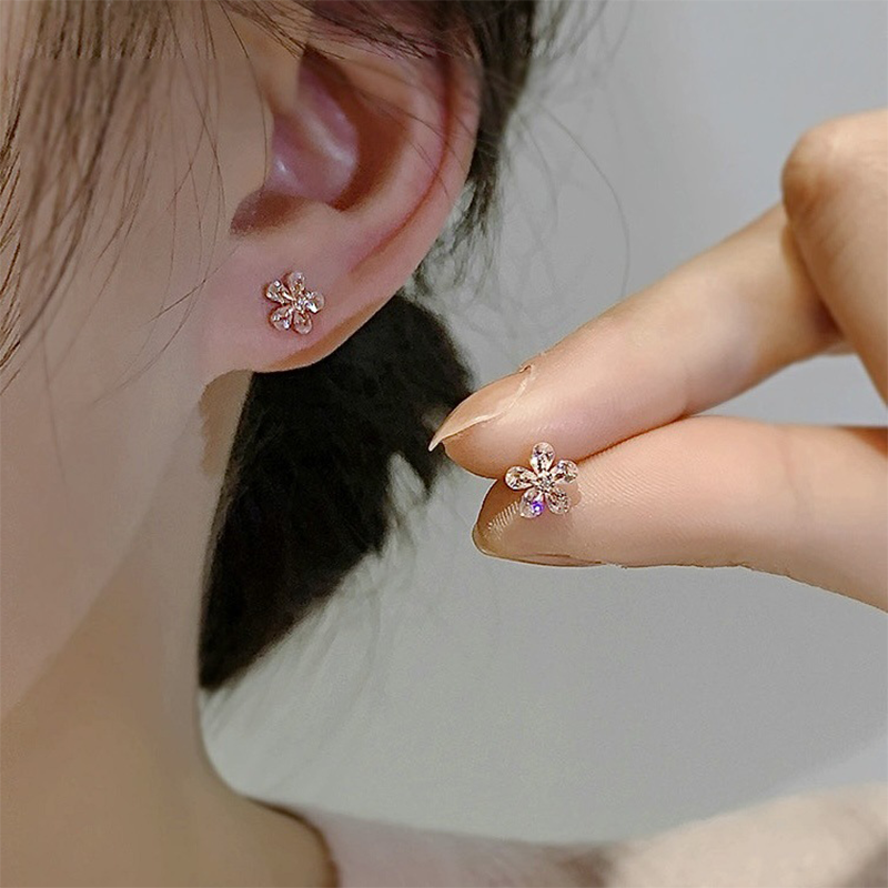KAMIRA 925 Sterling Silver Korean Fashion Flowers Zircon Stud Earrings for Women Wedding Elegant Shiny Crystal Earrings Jewelry