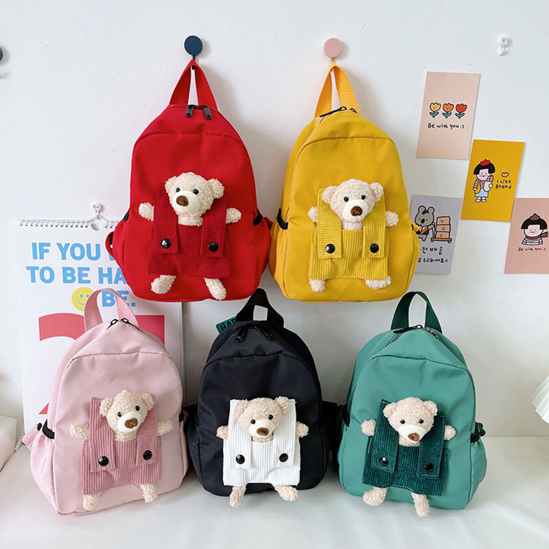 Children School Bags Cartoon Cute Bear Nylon Toddler Kids Backpack Kindergarten Boys Girls Mini Book Bag 3-8 Years Old Gift