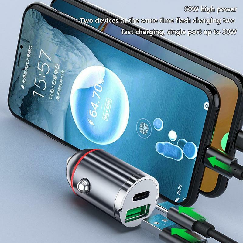 Metal Car Charger Adapter 30W USB C Charger Adapter Safety Charger With Foldable Ring For Cell Phones Tablets Game Consoles