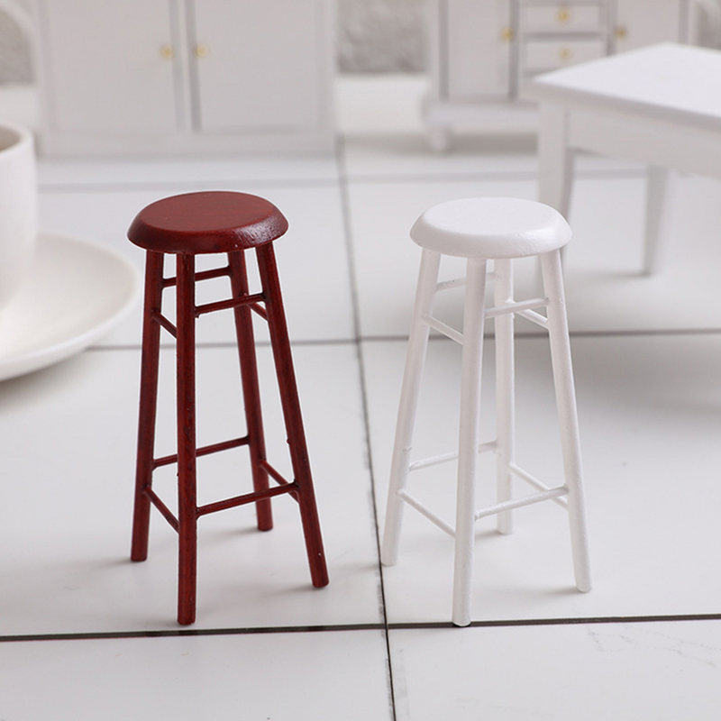 Taburete de Pedestal de 2 piezas para decoración del hogar, Mini silla modelo de casa, taburete de madera en miniatura, muebles