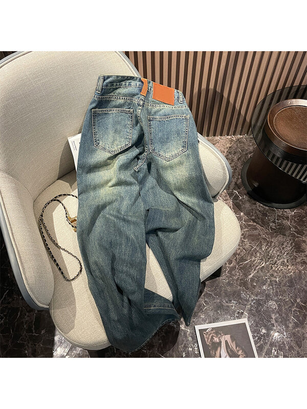 Women's Vintage Blue Jeans 2000s Streetwear Y2k 90s Baggy High Waist Jeans Denim Pants Harajuku Wide Leg Cowboy Trousers Clothes