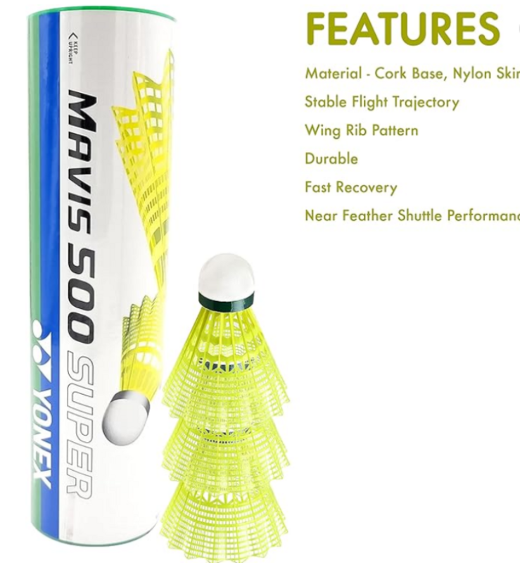 Yonex-mapis 500耐久性のあるナイロンバドミントンボール、チャンピオンシップバドミントントレーニング、屋内および屋外、6個、高品質