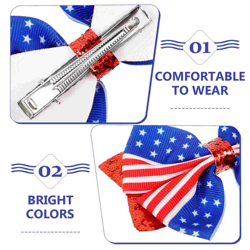 3 Pcs American Independence Day Hair Clip Flag Accessories European and Girl Bow 4th Of July Cloth for Toddler Girls Baby