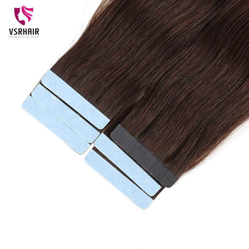 Vsr-Extensions de Cheveux Naturels Lisses pour Femme, Tête Complète, Noir, Colle Bleue, 24 Pouces, 20 Pièces
