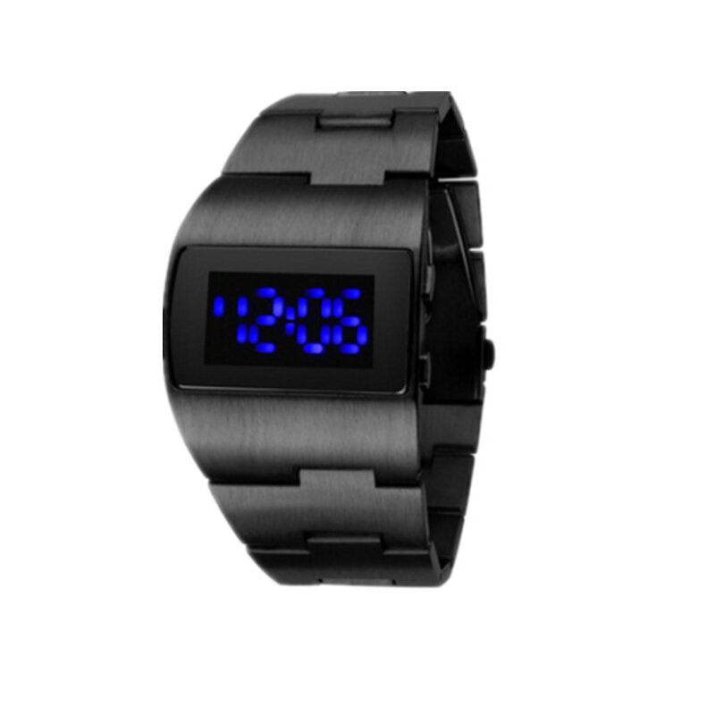 Цифровые мужские часы, черный браслет из нержавеющей стали, мужские электронные наручные часы, ювелирный подарок