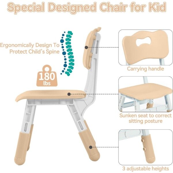 DOREROOM Height-Adjustable Kids Table and 4 Chairs Set, Toddler Table and Chair Set with Graffiti Desktop