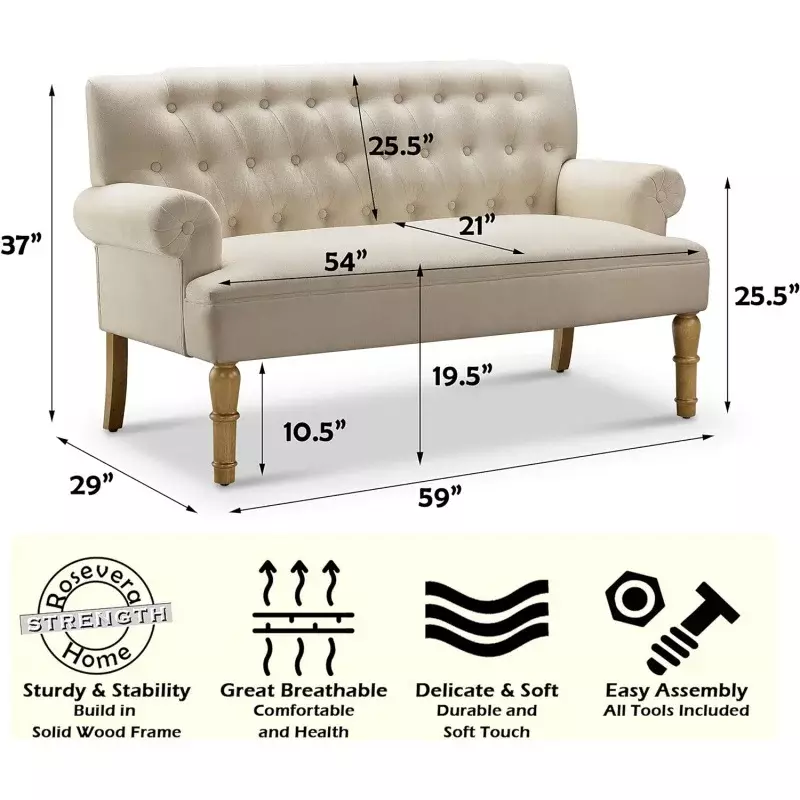 Rovisa Hermosa para Sala Love Seats mobili divano in una scatola divani lunghi per soggiorno divano Loveseat, Standard, velluto Bei