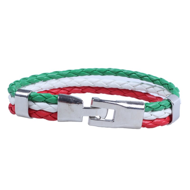Braccialetto di gioielli, braccialetto bandiera italiana, lega di pelle, per donna uomo, verde bianco rosso (larghezza 14mm, lunghezza 21.5 cm)