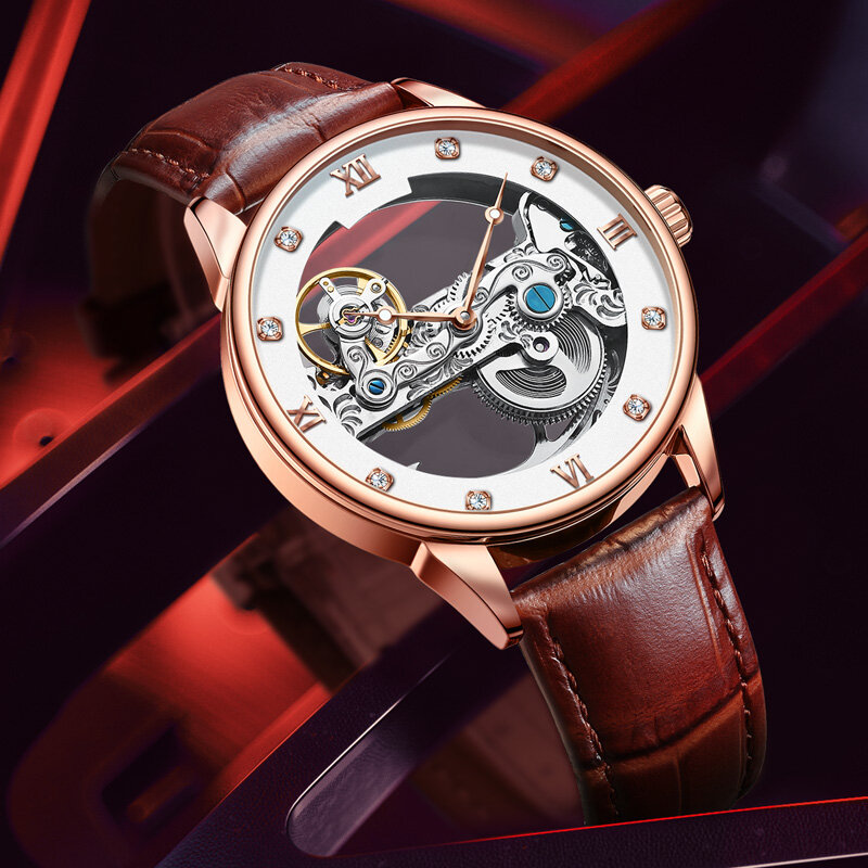 Guanqin Merk Luxe Mechanisch Horloge Voor Heren Stalen Shell Uitgehold Wijzerplaat Heren Horloges Rvs Waterdicht Man Horloge