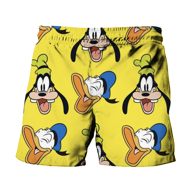 Summer Harajuku New Disney Brands Cute Stitch and Mickey Minnie Anime Print Men Swimwear Beach Shorts Fashion Casual Kids Shorts