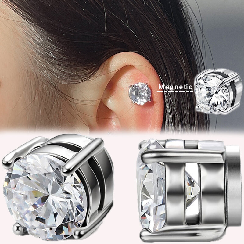 1-10 par kryształ silne magnetyczne Ear Stud klipsy dla kobiet mężczyzn Punk okrągły cyrkon magnetyczne kolczyki nie Piercing biżuteria