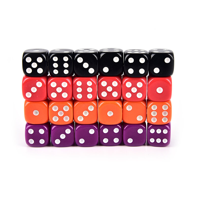 6 шт., 16 мм кубики, закругленные углы, Четырехцветные прозрачные игральные кости для доски, питьевые цифровые игральные кости