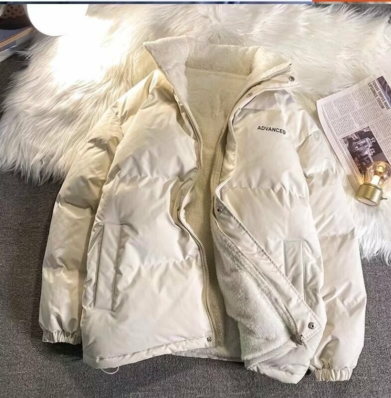 Fleece Thicken Letter Graphic Men and Women Winter Coat Unisex Oversize Parkas Korean Coat Warm Baggy Casual Jackets Feamle Y2K