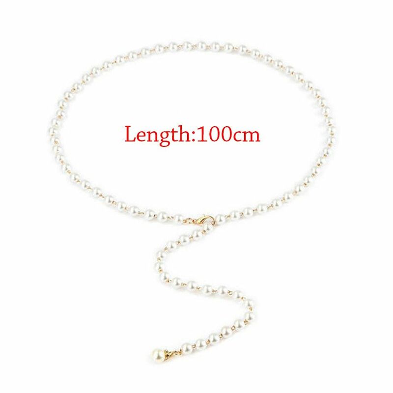 Cinturón con colgante de perlas que combina con todo para mujer, cadena de cintura blanca