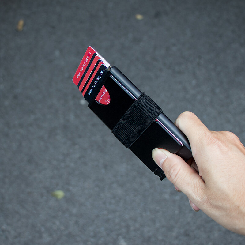 CASEKEY RFID Блокировка минималистский металлический выдвижной бумажник тонкий Алюминиевый бумажник с расширяемой задней пластиной Вмещает 12 + карт