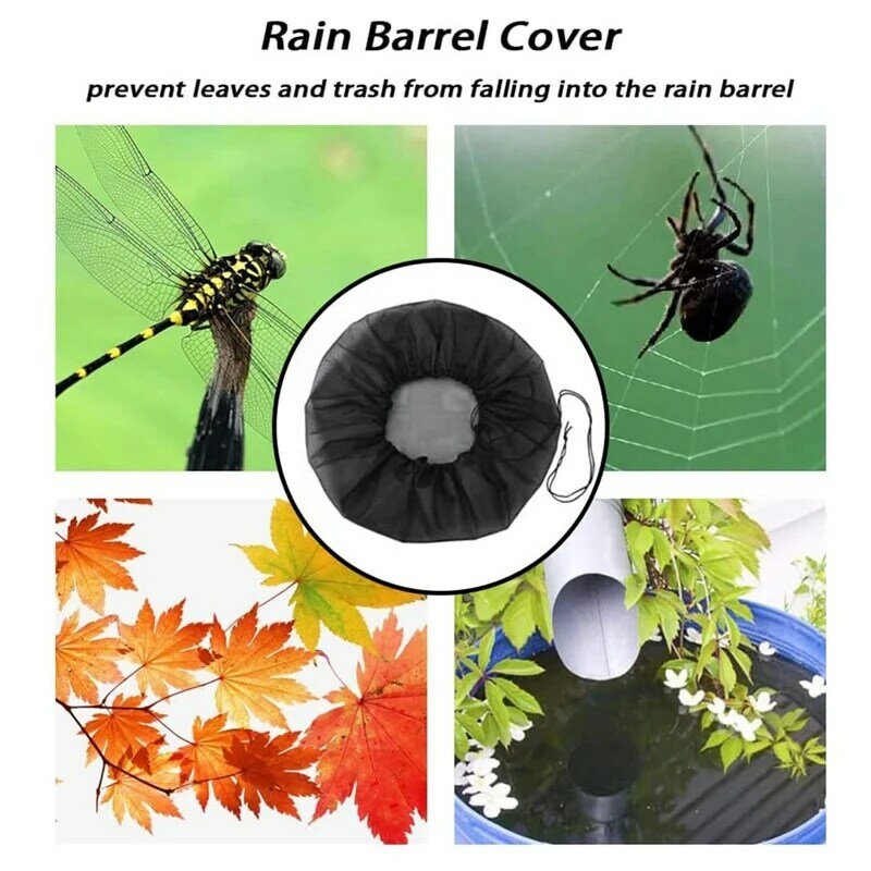 Couverture en maille pour baril de pluie, filet de baril de pluie avec ficelle de proximité, prévention des feuilles tombantes, petit et incroyable, 4 pièces