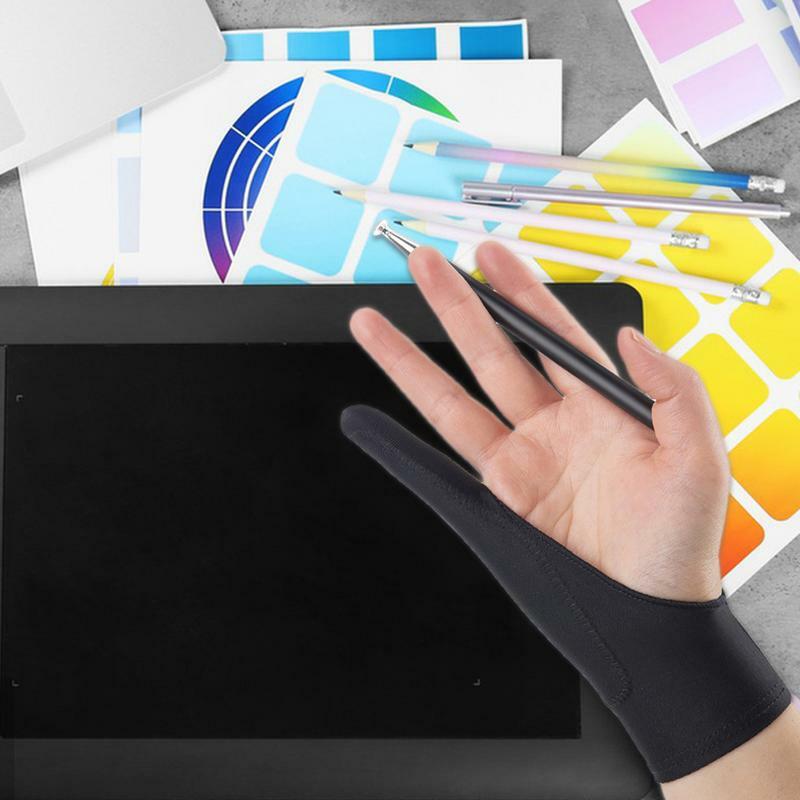 Duas luvas de pintura a dedo, anti-toque, anti-poluição, anti-suja, luva de mão direita ou esquerda para tablet I-Pad, desenho de tela sensível ao toque