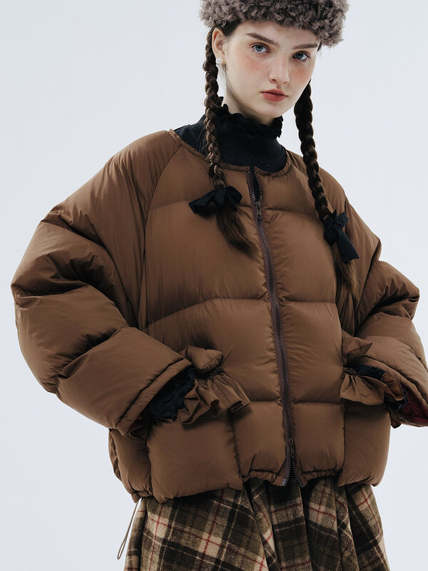 IMAKOKONI oryginalna zimowa ciepła gruba kurtka puchowa z długim rękawem z kapturem, na suwak dla kobiet 234374