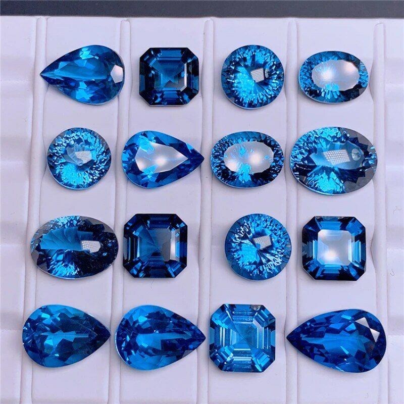 Anillo de piedra suelta de Topacio Azul de Londres Natural para hombres, piedra preciosa cortada con Esmeralda, oro de 18K, colgante de anillo personalizado con incrustaciones