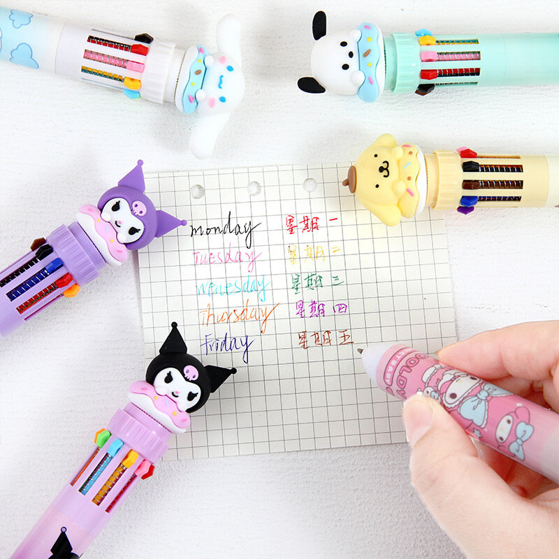 Sanrio Press zehn Farben Kugelschreiber Cartoon Kawaii Kuromi mehrfarbige Studenten Gel Stift Melodie Sanrio Briefpapier schreiben süße Stifte
