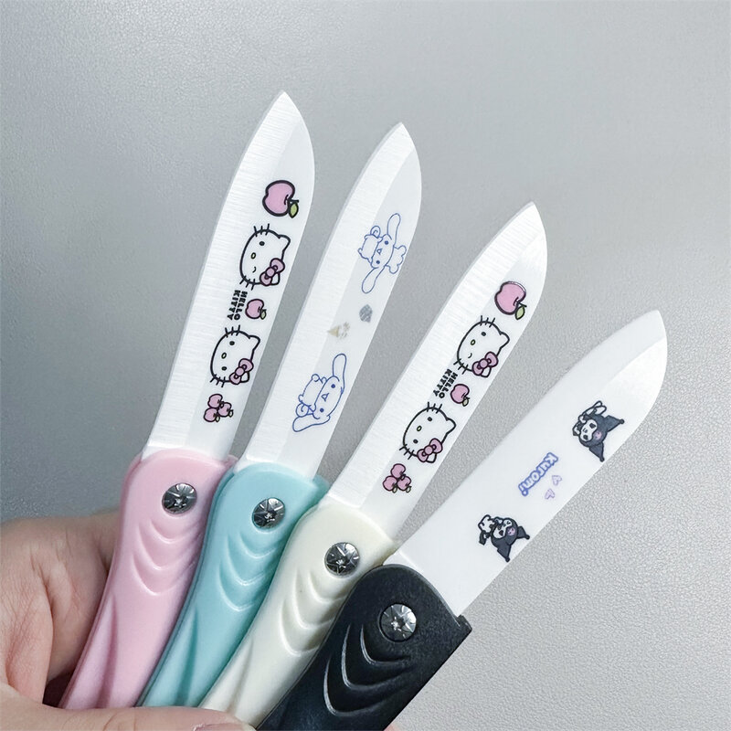 4 Pcs HelloKitty Sanrio Ceramics Folding Home Fruit Knife Kawaii Anime Cartoon Exquisite Travel Household Peeler Food Knife Gift