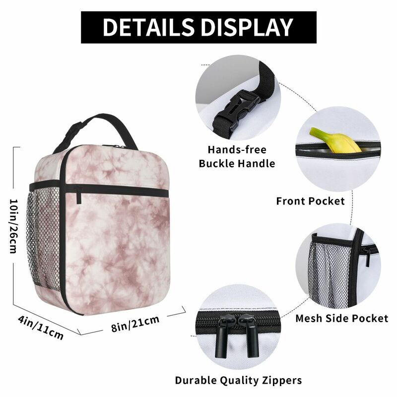 Peachy Pink Boho Tie Dye Pattern Thermal Insulated Lunch Bag Women Lunch Tote for School Office Outdoor Multifunction Food Box
