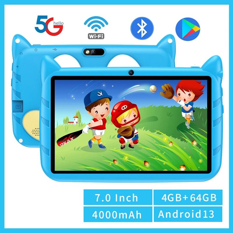 Sauenane 4 GB/64 GB Dobra cena Tablet dla dzieci 7 cali Android 13 Tablet dla dzieci Miły prezent dla dzieci WiFi, 4000 mAh, Tablet PC BT