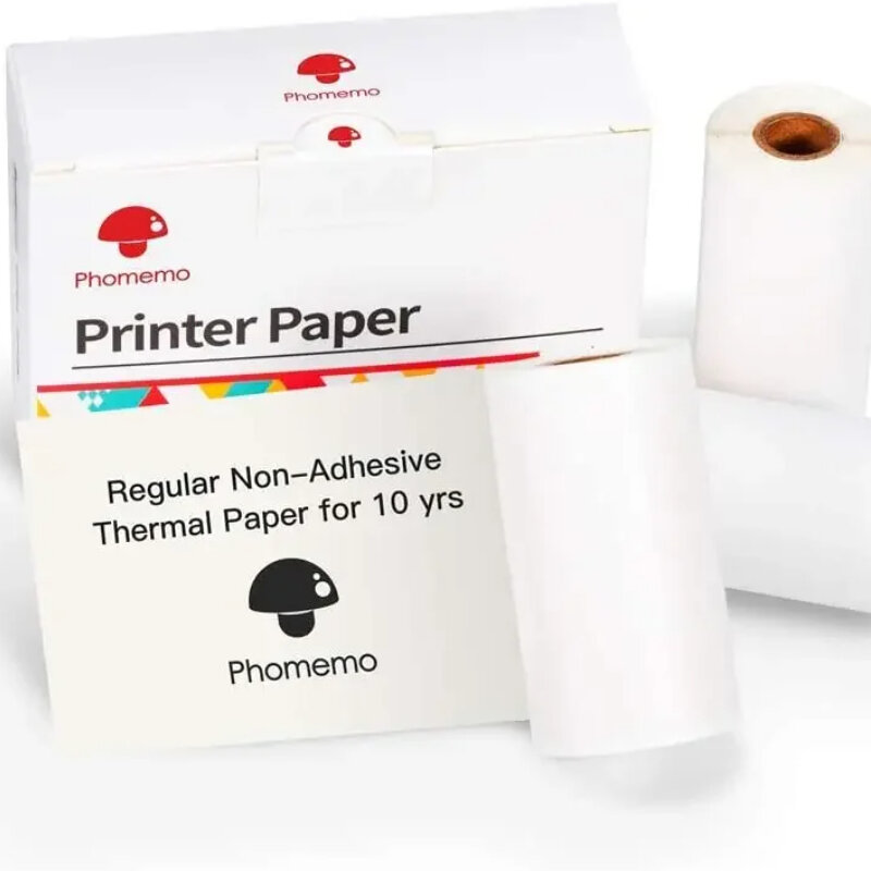 Phomemo 10 Jahre weißes Thermopapier 3 Rollen nicht klebend geeignet für phomemo m02/m02 pro/m02s Mini drucker 53mm x 6,5 m