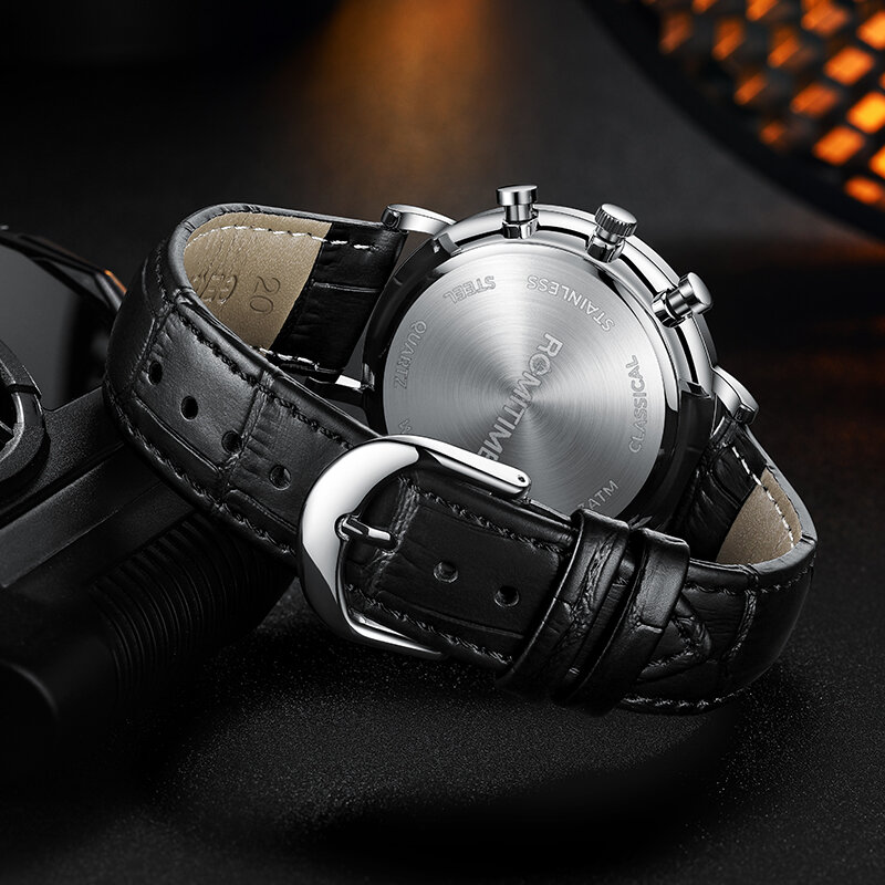 ROMITIME jam tangan multifungsi untuk pria, arloji kuarsa mewah tahan air bercahaya ultra-tipis untuk pria