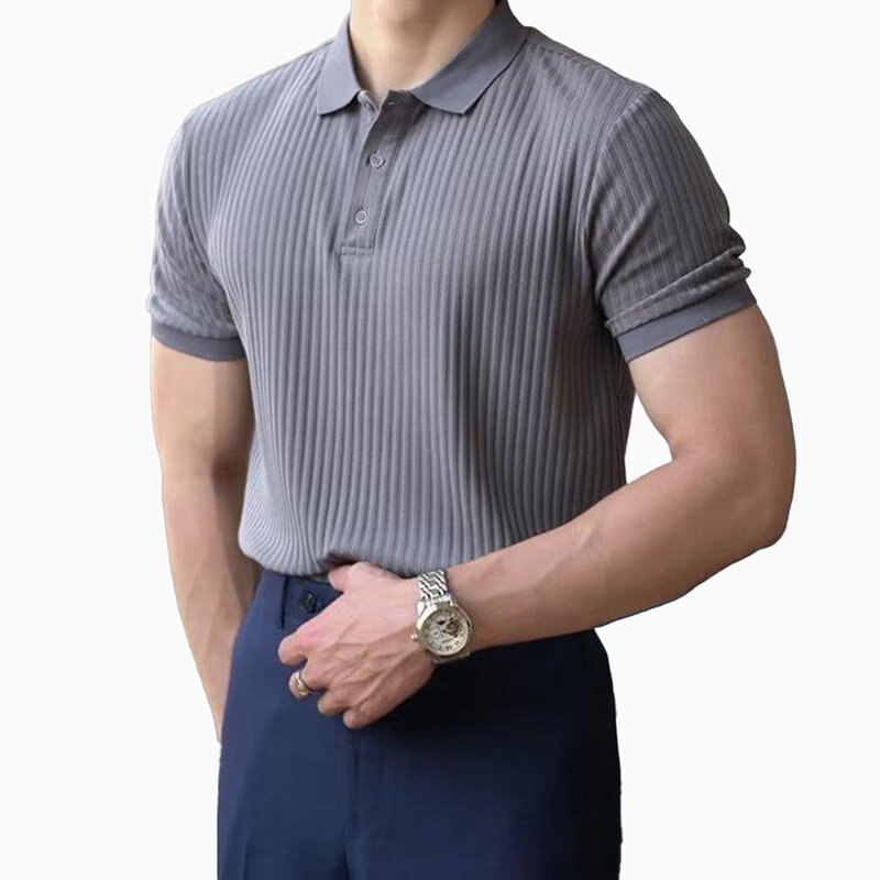 Мужская блузка в рубчик, с коротким рукавом, из полиэстера