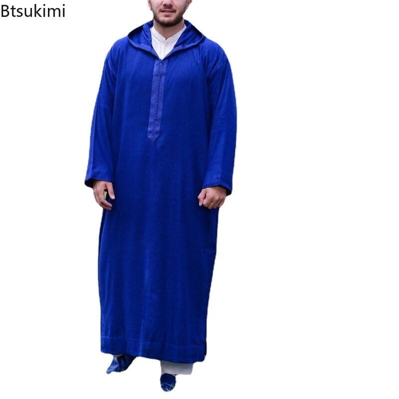 Vestido muçulmano de manga comprida masculino, robe da Arábia Saudita, Oriente Médio, Juba Thobe, roupa islâmica, nova moda, 2023