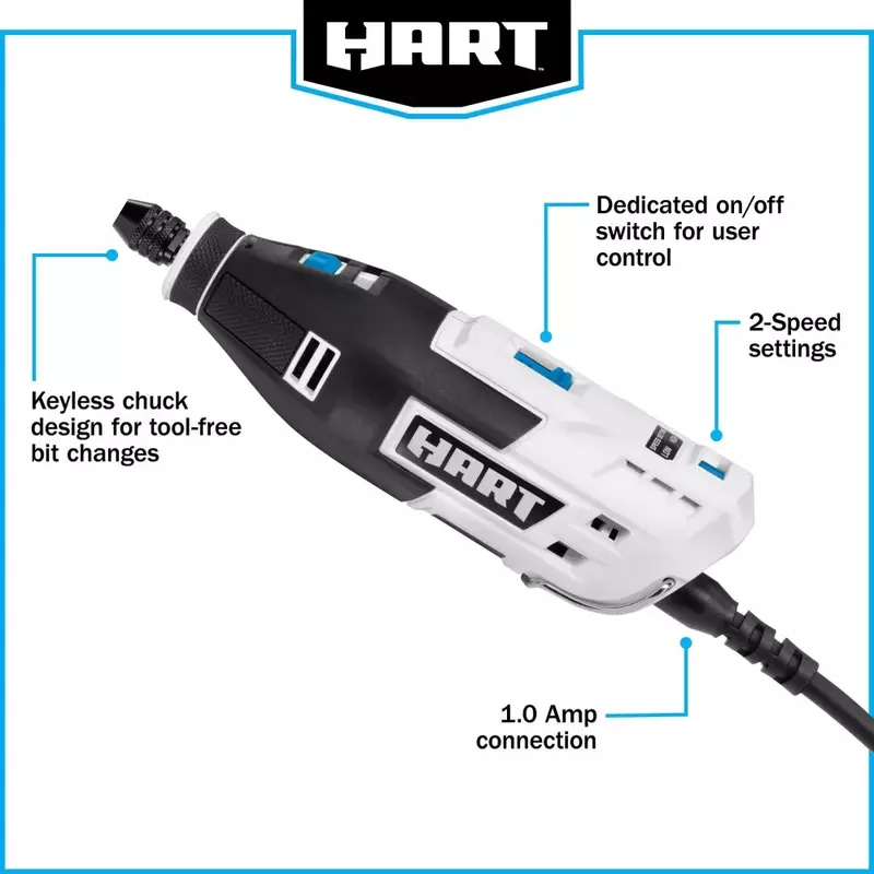 Hart 1 Amp 2-Speed Rotatiegereedschapset Met 10 Accessoires | Usa | Nieuw