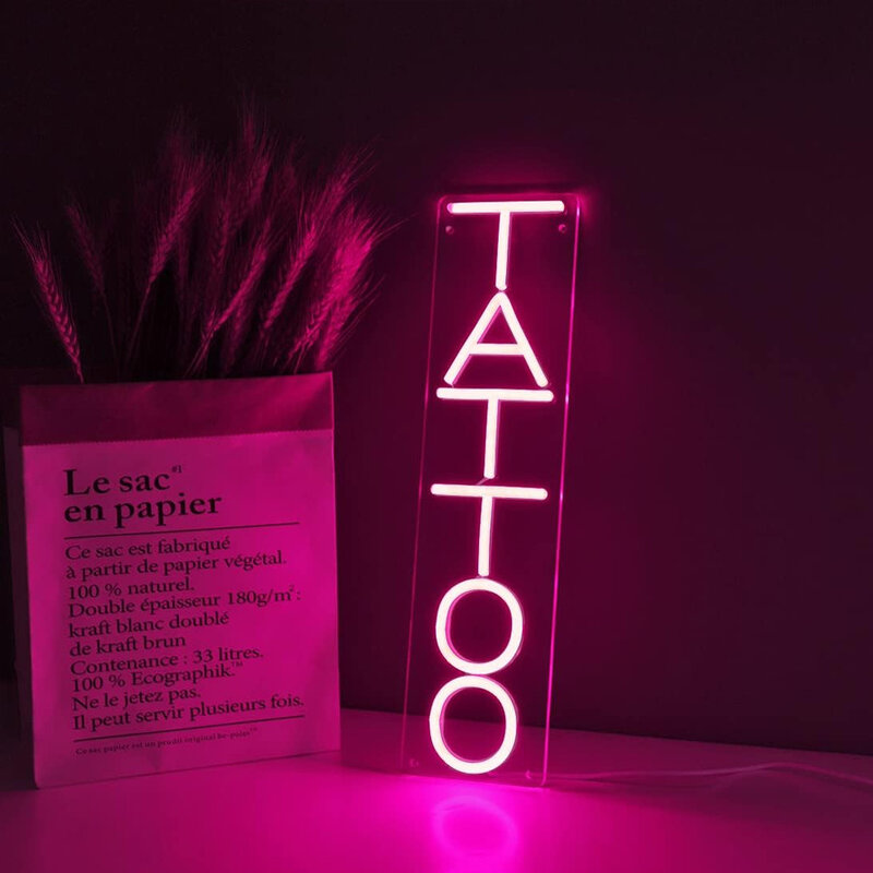 Тату неоновый 5 В USB салон студия магазин LED розовый Забавный настенный художественный Декор коммерческий магазин логотип окно дисплей Рождественский подарок