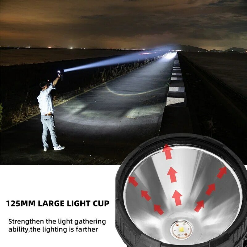 Xp70 alta potência recarregável led lanterna holofote poderosa tocha spotlight iluminação portátil com 9000mah bateria de lítio