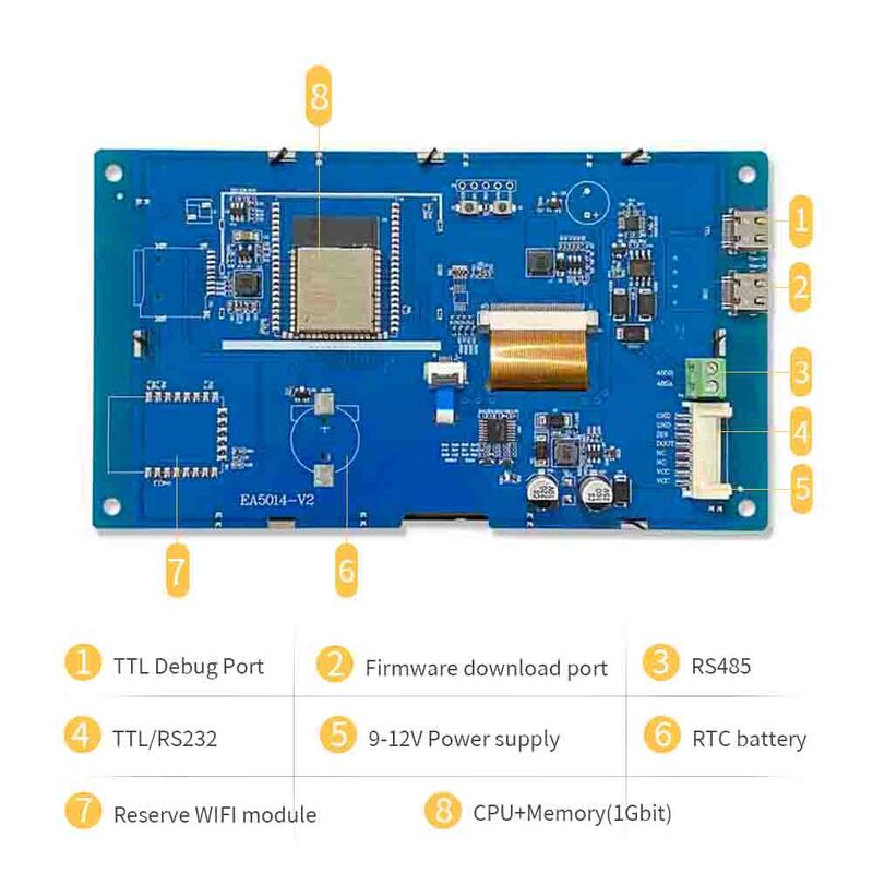 EA5014 5-calowa płytka rozwojowa WIFI i Bluetooth ESP32 800*480 inteligentny ekran wyświetlacza moduł TFT LCD z ekranem dotykowym LVGL