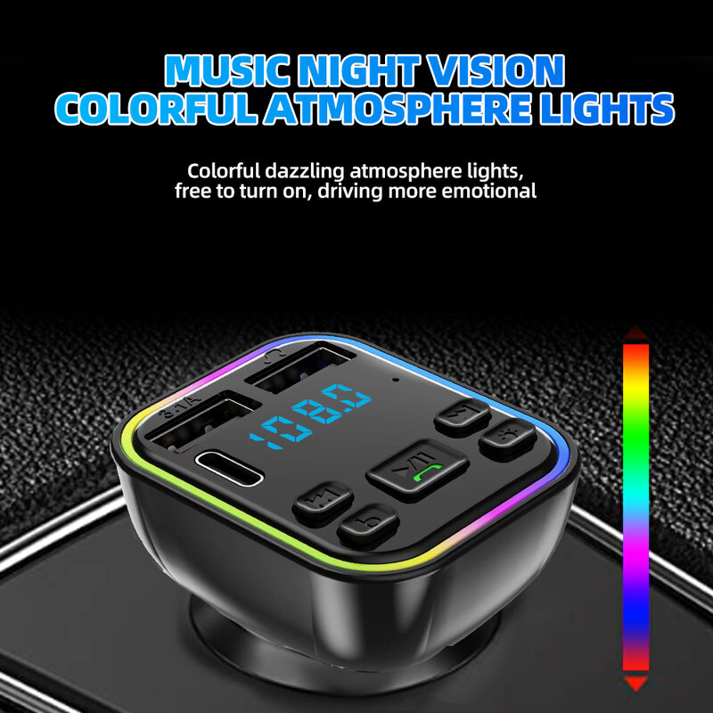Auto Bluetooth 5,0 FM Transmitter PD Typ-C Dual USB 3,1 EINE Schnelle Ladegerät Bunte Umgebungs Licht Freisprecheinrichtung MP3 modulator Player