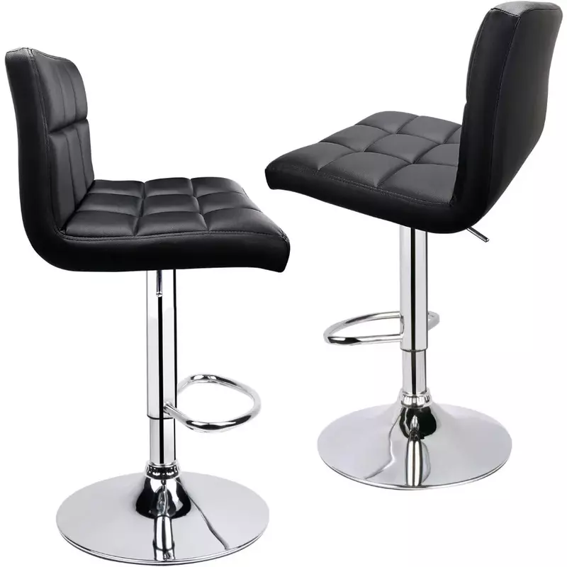 Tabouret de bar réglable en cuir PU avec chaise à dossier, mobilier de café sans fret, moderne, noir, ensemble de 2