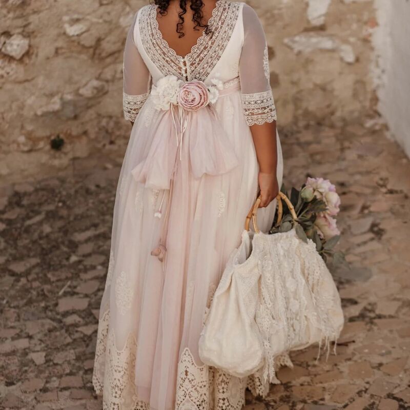 Fatapese dziewczęca sukienka w kwiaty komunia dziecięca suknia z motywem imperialnego haftu z dekoltem w kształcie V wesele francuskie rękawy i podwójna spódnica