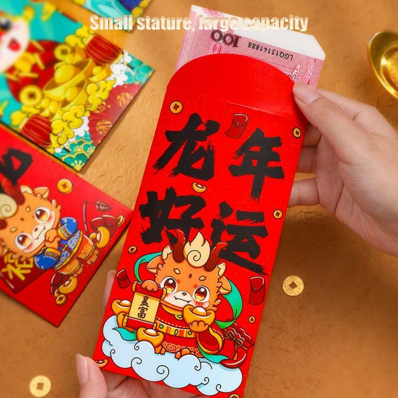 Enveloppes porte-bonheur dragon rouge, style chinois, année du dragon, argent, nouvel an, 6 pièces, 2024