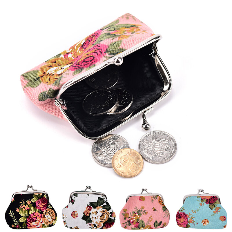 여성용 동전 지갑, 꽃 인쇄 동전 지갑, 동전 주머니, 열쇠 신용