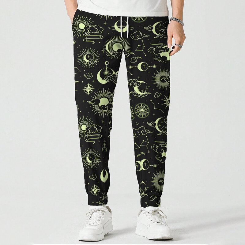Msieeso กางเกงสเวตเตอร์สำหรับผู้ชาย, กางเกงลำลองกางเกงสตรีทแวร์พิมพ์ลายดวงดาวพระจันทร์ชายแฟชั่น3D กางเกงจ๊อกกิ้งกลางแจ้ง