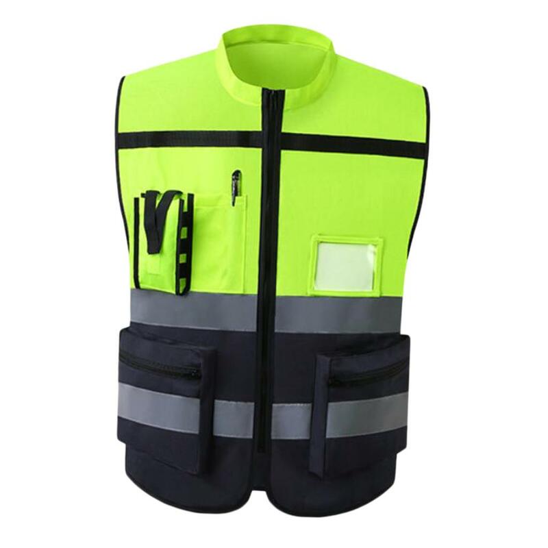Multi Pockets High Visibility Zipper Front Vest With Reflective Strips, Premium Style-F